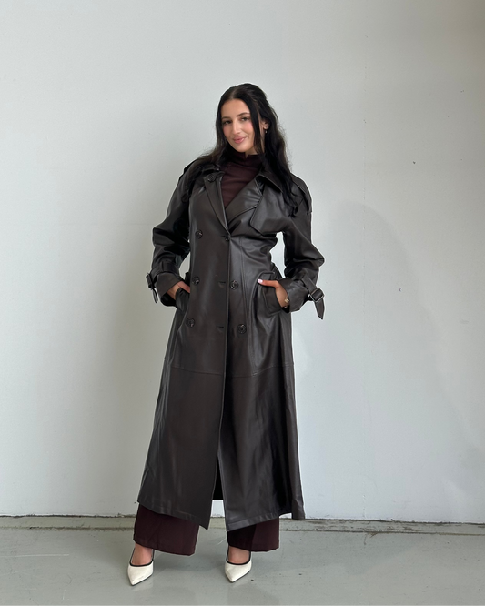 Lyla Leather Maxi Trench