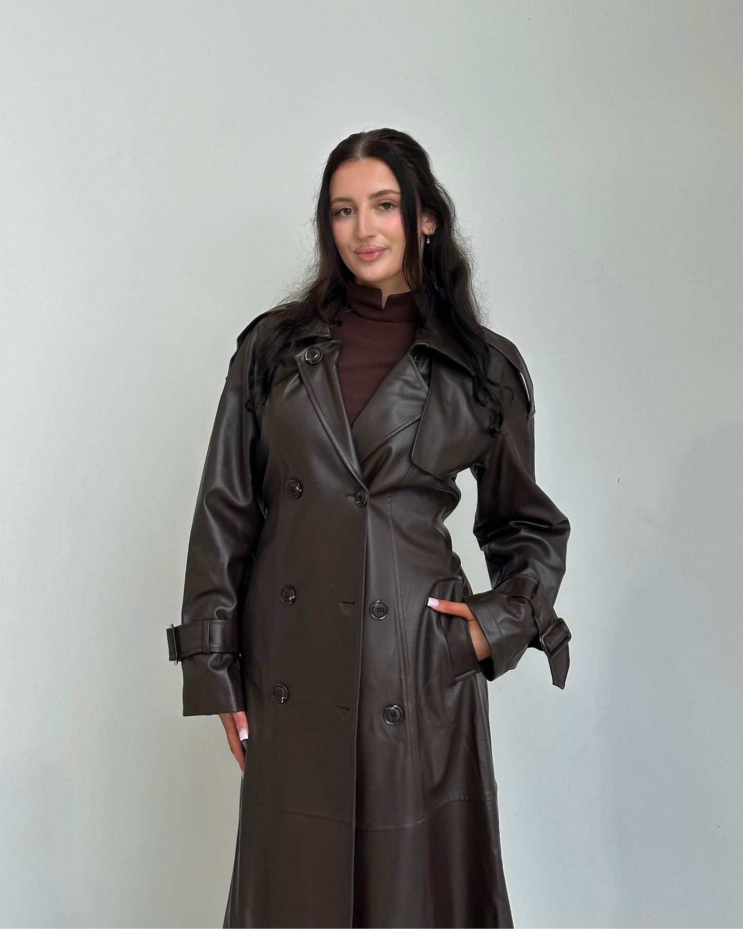 Lyla Leather Maxi Trench