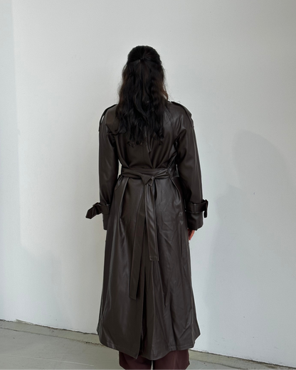 Lyla Leather Maxi Trench