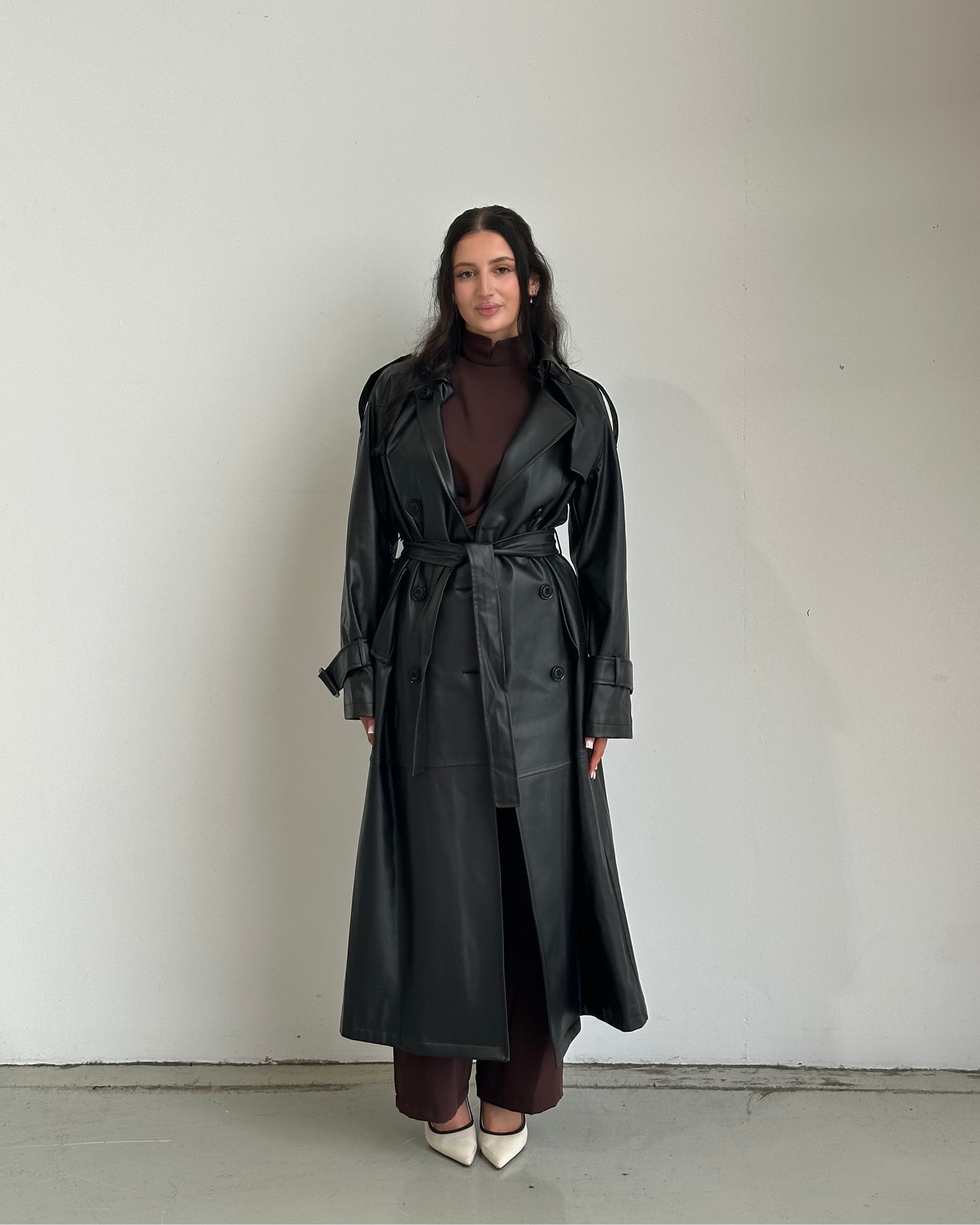 Lyla Leather Maxi Trench