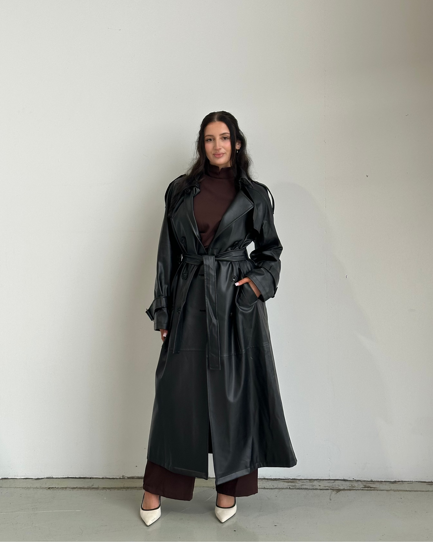 Lyla Leather Maxi Trench