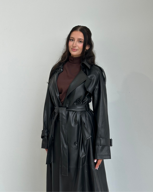 Lyla Leather Maxi Trench